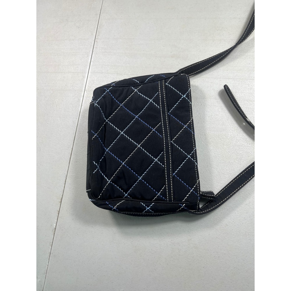 Vera Bradley Black Quilted Crossbody Shoulder Bag Blue Cream Stitching Purse